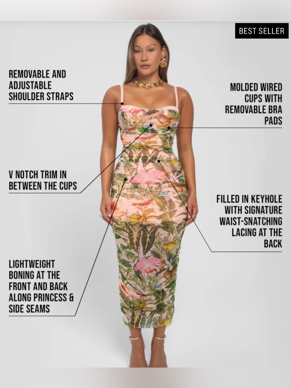 🌴🐆🐠Ta3 Tropical Print Midi Sexy Snatched Dress with Removable Straps 🐠🐆🌴